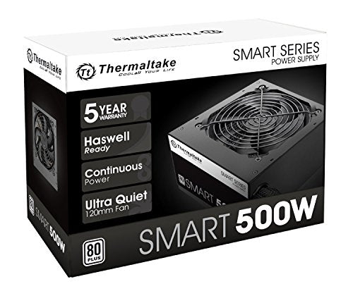 Thermaltake Smart 500W 80+ White Certified PSU, Continuous Power with 120mm Ultra Quiet Cooling Fan, ATX 12V V2.3/EPS 12V Active PFC Power Supply PS-SPD-0500NPCWUS-W Thermaltake Smart 500W 80+ White Certified PSU, Continuous Power with 120mm Ultra Quiet Cooling Fan, ATX 12V V2.3/EPS 12V Active PFC Power Supply PS-SPD-0500NPCWUS-W